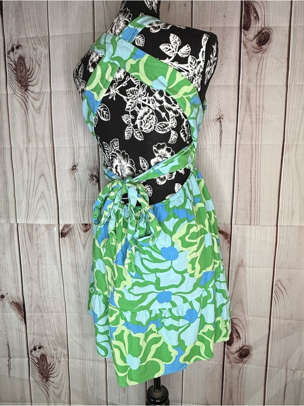 Show Me Your Mumu Revolve Collins Mini Green and Blue Floral Dress - Picture 3 of 6